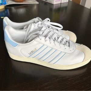 Adidas Gazelle White with Light Blue Stripes